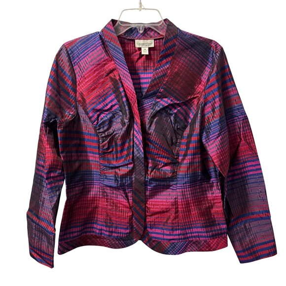Coldwater Creek Womens Plaid Silk Blend Jacket PM Pink/Blue women blouse - Picture 1 of 12